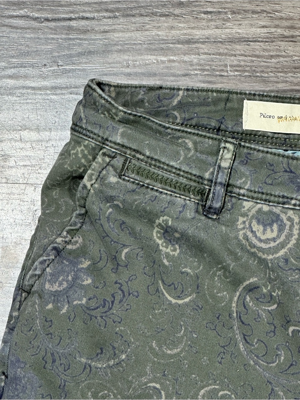 ANTHROPOLOGIE PILCRO & THE LETTERPRESS Olive Green Paisley HYPHEN Chino Pants 26 - Picture 5 of 15